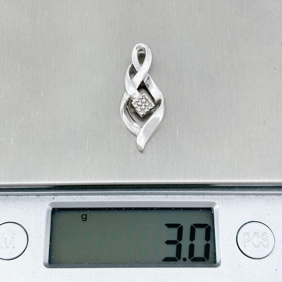 Twisted Ribbon | Diamond 0.05ctw Accent Pendant | Vintage Sterling Silver 925 - Picture 5 of 6